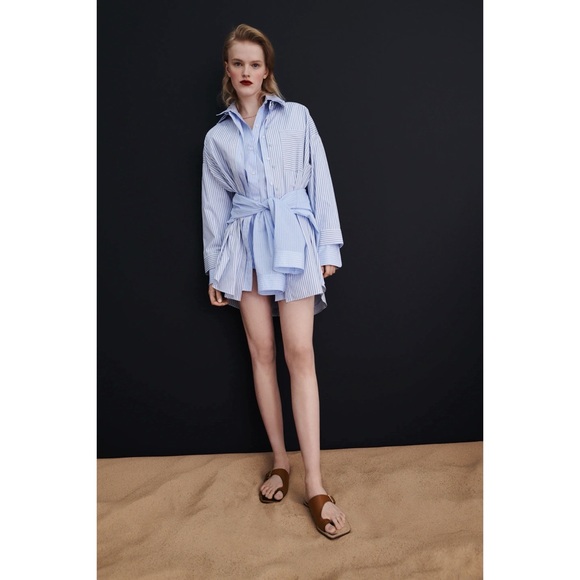 Zara asymmetrical leather slides with buckle